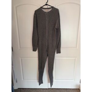 LL Bean Mens double layer Union Suit Gray Thermal One Piece Pajamas L Tall
